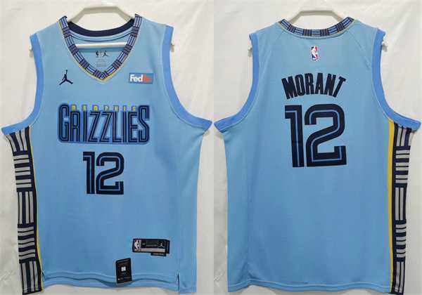 Men%27s Memphis Grizzlies #12 Ja Morant Blue Stitched Jersey